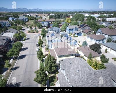 Luftbild der Gemeinde Berthoud, Colorado Stockfoto