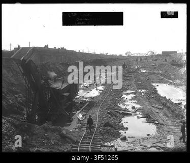 Eine Ansicht von 1680 der Ausgrabung der Vierten Schleuse am St. Marys Falls Canal und Locks, Blick nach Westen vom östlichen Cofferdam aus, während des Baus. Stockfoto