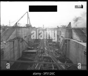 Eine Ansicht von 1680 des dritten Schleusen am Neuen Schleuse und Kanal, Blick nach Westen, als Teil des Baus des St. Marys Falls Kanals und der Schleusen. Stockfoto