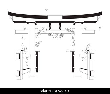 Traditionelle japanische Torii-Tor-Flachlinienillustration Stock Vektor