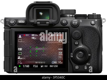 Moderne spiegellose Digitalkamera, Fokussierungsbildschirm isoliert. Sucherkamera gefiltert. DSLR-Spiegellose Kamera, REC-Overlay. Recorder-Cam-Anzeige f Stock Vektor