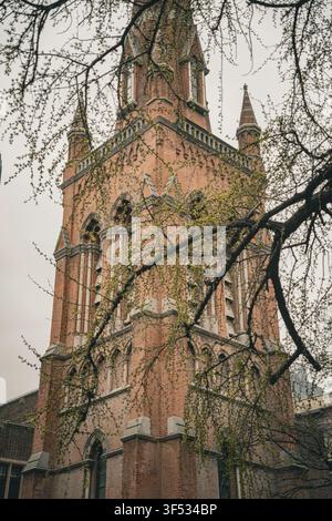Spiral und Spitzen des Glockenturms der Heiligen-Dreifaltigkeits-Kathedrale, Shanghai Stockfoto