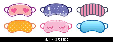 Süße Schlafmaske-Sammlung. Augen-Schlafmasken-Set mit lustiger Dekoration Stock Vektor