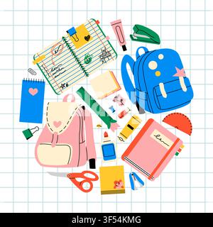 Zurück-zu-Schulbedarf-Flache-Illustration Stock Vektor