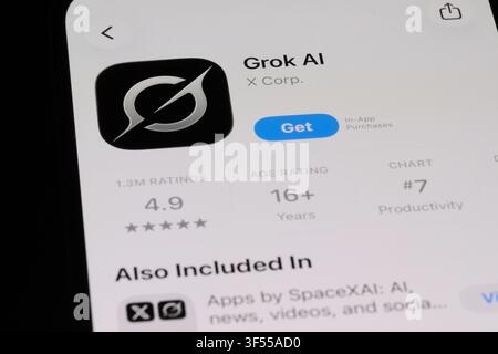 Shanghai, China - 30. Juli 2026: Grok AI App-Symbol und Markenlogo Stockfoto