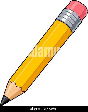 Cartoon-gelbe Holzkohlebleistift-Illustrationsikone mit Radiergummi. Klassische Schulbedarfsikone für Schreiben, Zeichnen, Klassenzimmer, Büro, Lernen Stock Vektor
