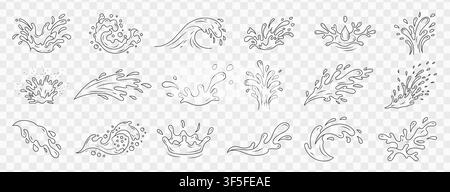 Satz von linearen Wasserspritzer-Kontur-Vektor-Icons-Sammlung für kreative Grafikdesign-Projekte Stock Vektor