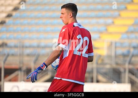Frosinone, Lazio. 01. Aug., 2026. Lorenzo Palmisani von Frosinone während des Freundschaftsspiels zwischen Frosinone und Benevento im Manlio Scopigno-Stadion in Rieti, Italien, am 01. August 2026. Credit: massimo insabato/Alamy Live News Stockfoto