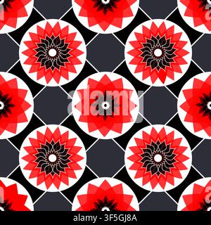 Rote, schwarze und weiße vektorlose nahtlose abstrakte florale Vintage-Textur. Vektorillustration Stock Vektor