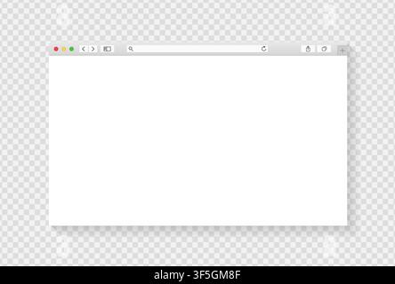 Modernes Browserfenster-Design isoliert auf transparentem Hintergrund. Webfenster-Bildschirm-Mockup. Internet-Leerseite-Konzept mit Schatten. Vektorillustration Stock Vektor