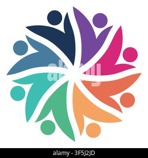 Dieses lebendige Logo symbolisiert Einheit und Vielfalt und zeigt lebendige Farben, die Menschen darstellen, die zusammenkommen. Ideal für gemeindefokussierte Projekte Stock Vektor