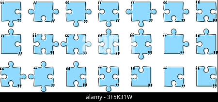Zitatbox-Titelpaket isoliert. Blaue Puzzlestil-Sprachzitat-Markierungsrahmen. Textgesprächs-Info-Nachrichtenbox-Ränder. Dialog-Mark-Sprachzitat-Symbol. Vec Stock Vektor