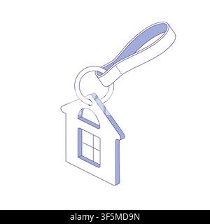 Schlüsselanhänger in Hausform mit quadratischem Fenster. Flache Vektorillustration für Immobilienbranding, Dekorationzubehör, Geschenkartikel Stock Vektor