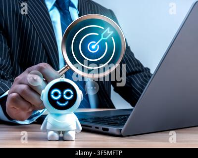 Geschäftsprofi nutzt KI-Assistent und Chatbot für Zielsetzung, Marktanalyse, Geschäftsstrategie, KI-Forschung, Workflow-Automatisierung, digitale T Stockfoto