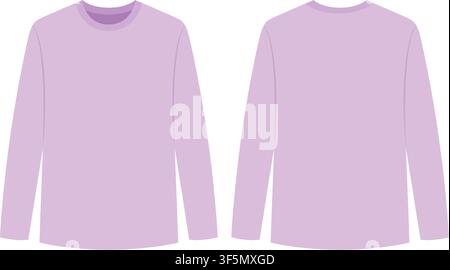 Flache Vektorillustration einer lavendelfarbenen Langarmshirt-Vorlage mit Vorder- und Rückansicht. Stock Vektor
