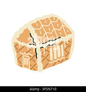 Ausschnitt eines Lebkuchenhauses mit Zuckerguss, handgezeichnete Weihnachtsplätzchen-Illustration inspiriert von Feiertagsbacken und traditionellen Winterleckereien. Vektor-Illustration Stock Vektor