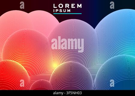 Abstrakter 3D-Hintergrund mit welligen Kreisen und rosa, lila, blauen Farbverlauf-Linien, futuristisches Tech-Design für Banner, Poster, Cover-Vorlage. Stock Vektor