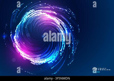 Abstrakter Galaxie-Spiralen-Hintergrund mit blau-violett leuchtendem Glasfaserwirbel, futuristisches kosmisches Bannervorlage Stock Vektor