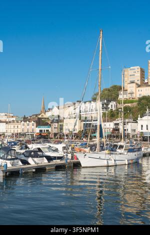 Yacht vertäut im Hafen von Torquay, Devon, England, UK Stockfoto
