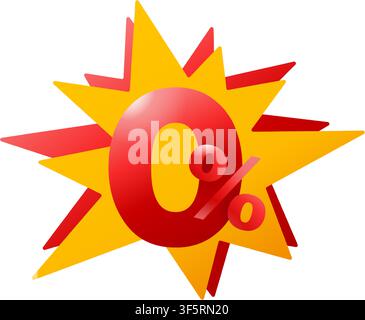 Null-Prozent-Kommission rotes Zahl mit gelber Bursts-Form - Vektor-Promo-Poster-Element Stock Vektor