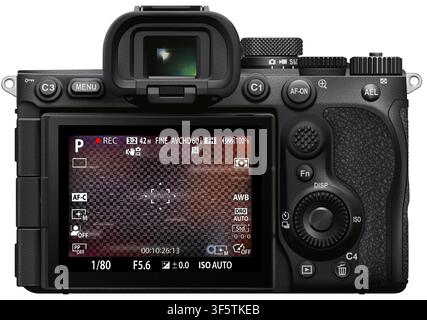 Moderne spiegellose Digitalkamera, Fokussierungsbildschirm isoliert. Sucherkamera gefiltert. DSLR-Spiegellose Kamera, REC-Overlay. Recorder-Cam-Anzeige f Stock Vektor