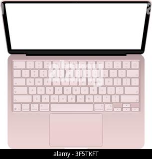 Realistische rosa Laptop-Leerbildschirm-Rahmen-Overlay-Vorlage. Mobile PC-Anzeigevorlage isoliert auf transparentem Hintergrund. Gerätfrontansicht. Notebook-Anzeige bo Stock Vektor