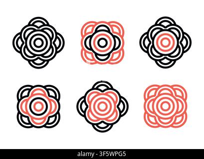 Asiatische geometrische Blumenlogos setzen minimalistische östliche Embleme Stock Vektor