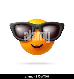 3D gelbes Smiley-Gesicht-Emoji mit Sonnenbrille Stock Vektor