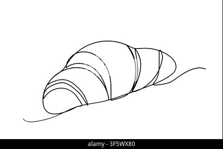 Kontinuierliche Einlinienzzeichnung. Croissant-Symbol-Badge Bäckerei. Linearer Stil. Stock Vektor
