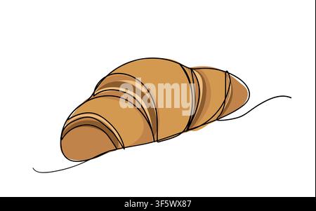 Kontinuierliche Einlinienzzeichnung. Croissant-Symbol-Badge Bäckerei. Linearer Stil. Stock Vektor