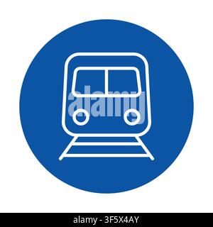 Dieses einfache Zug-Symbol zeigt eine Frontansicht innerhalb eines blauen Kreises und steht für Transport. Ideal für Reise- oder öffentliche Verkehrsthemen in Grafikd Stock Vektor