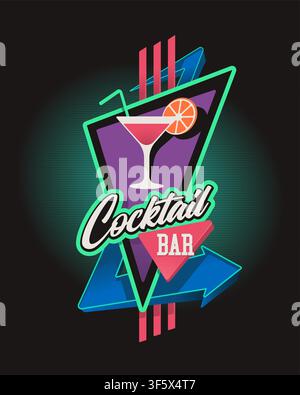 Neon-Schild einer Cocktailbar im Stil von Retro-amerikanischen Motel-Schildern. Bearbeitbare Vektorgrafik. Stock Vektor