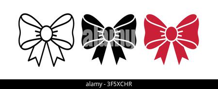 Satz von drei dekorativen Schleifenband-Ikonen im flachen schwarz-roten Stil Stock Vektor