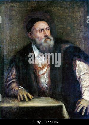 Tiziano Vecellio genannt Tizian (1490-1576), Selbstporträt des italienischen Malers in Öl auf Leinwand, um 1550 Stockfoto