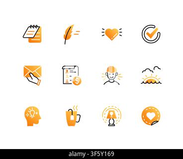 Dankbarkeits-Praktik-Linien-Design-Symbol-Set Stock Vektor