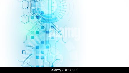 Abstrakter futuristischer Technologie-Hintergrund mit Leiterplattenelementen und Sechsecken. Vektor Stock Vektor