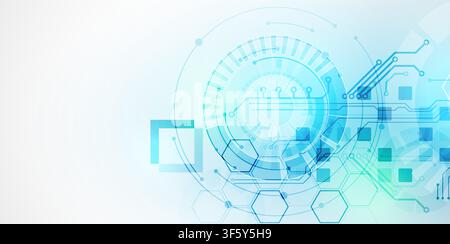 Abstrakter futuristischer Technologie-Hintergrund mit Leiterplattenelementen und Sechsecken. Vektor Stock Vektor
