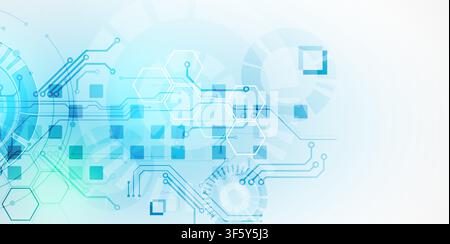 Abstrakter futuristischer Technologie-Hintergrund mit Leiterplattenelementen und Sechsecken. Vektor Stock Vektor