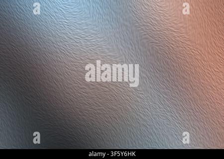 Ein abstrakter Hintergrund mit einem geteilten Farbverlauf aus kühlem Blau und warmem Orange, überlagert mit einem feinen, richtungsbezogenen Texturmuster. Stockfoto