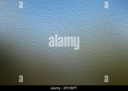 Ein digitaler abstrakter Hintergrund mit einem weichen Farbverlauf von kühlem Blau zu erdigem Olivgrün, überlagert mit einem subtilen, feinkörnigen, welligen Te Stockfoto