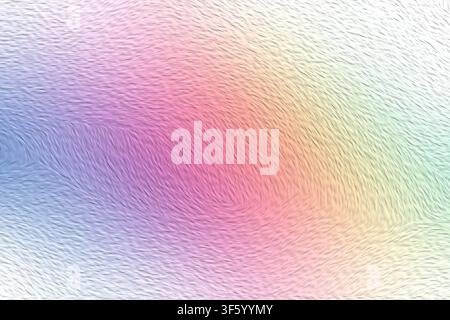 Ein digitaler Kunsthintergrund mit einem strukturierten, fellähnlichen Muster und einem sanften Farbverlauf von Blau und Lila zu Rosa und hellen Gelbtönen. Stockfoto