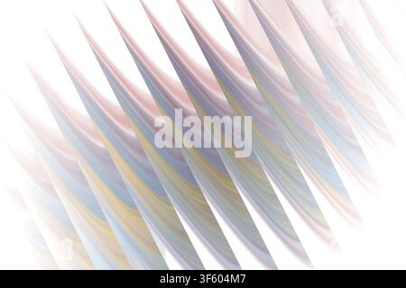 Eine minimalistische abstrakte Komposition mit eleganten diagonalen Wellenstrukturen und subtilen Pastellgradienten, isoliert auf einem sauberen weißen Hintergrund. Stockfoto