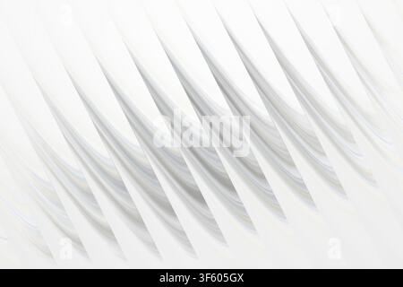 Ein sauberer, heller abstrakter Hintergrund mit sich wiederholenden scharfen, diagonalen Wellenstrukturen und subtilen Grau- und Weißverläufen, isoliert auf Weiß. Stockfoto