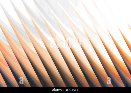 Ein auffälliges abstraktes Fraktaldesign, das sich wiederholende scharfe, gebogene Stacheln zeigt, die von dunklen Tönen zu hellem Weiß übergehen, isoliert auf einem weißen Hintergrund Stockfoto