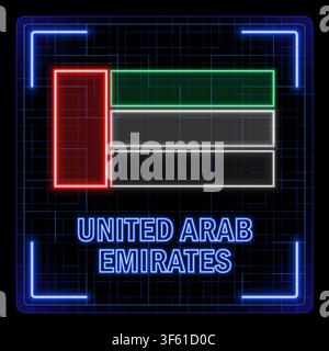Symbol der Flagge der Vereinigten Arabischen Emirate. Tech-Cyber-Datenkonzept, bearbeitbare Striche-Flaggenkollektion, helles Neon-Design. Stock Vektor