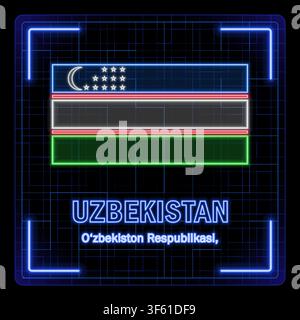 Symbol der Flagge von Usbekistan. Tech-Cyber-Datenkonzept, bearbeitbare Striche-Flaggenkollektion, helles Neon-Design. Stock Vektor
