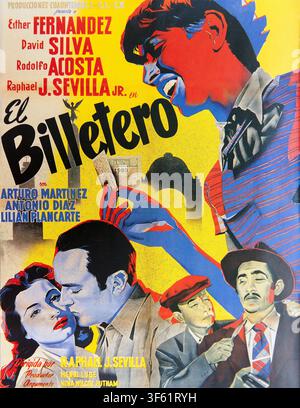 Teilbild eines Vintage-Posters aus der Goldenen Ära des Kinos für den mexikanischen Film El Billetero (Der Lotterieeinnehmer) von 1953 mit Esther Fernández, Davi Stockfoto