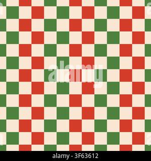 Weihnachtsrotes und grünes Karostoff-Muster ohne Naht. Niedliches Karo-Plaid. Picknick-Küchentischdecke-Textur. Gingham-Viertel-Vintage-Textur. Xmas Stock Vektor