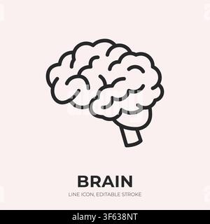 Gehirnlinien-Symbol. Neurologische lineare Vektorillustration. Dünnes Zeichen der menschlichen Anatomie, des Geistes, des Gedächtnisses, des echten menschlichen Organs, Bildungsschild, medizinisches Web Stock Vektor