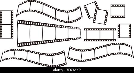 Filmstreifen-Rahmen-Set. Negativstreifen und leere Foto-Platzhalter-Vorlage. Gebogene und wellige Bandrahmen-Sammlung. Vektorillustration. Isola Stock Vektor